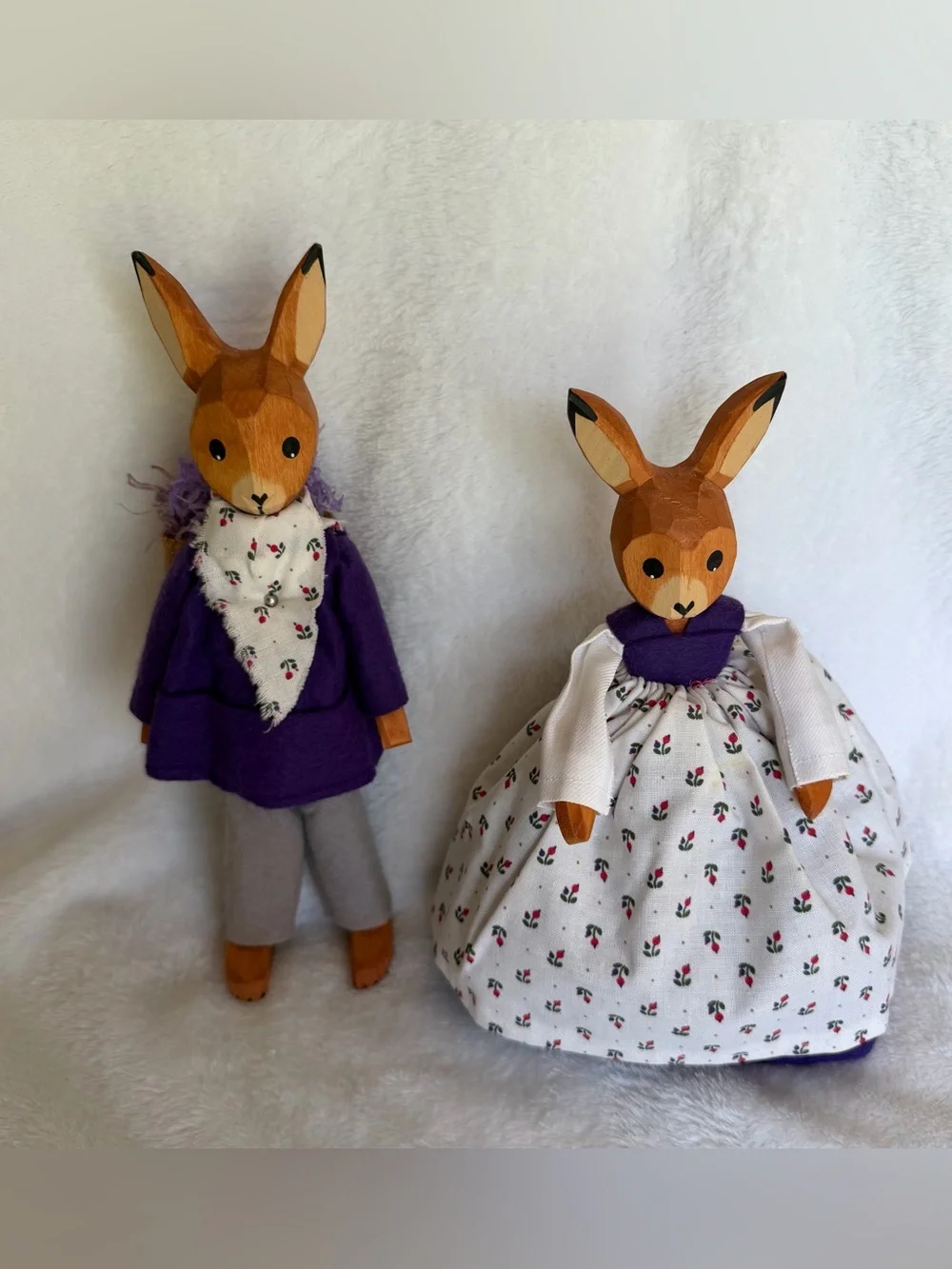 Vintage Lotte Sievers-Hahn Wooden Bunny Rabbit Doll Handmade in Germany Lot of 2